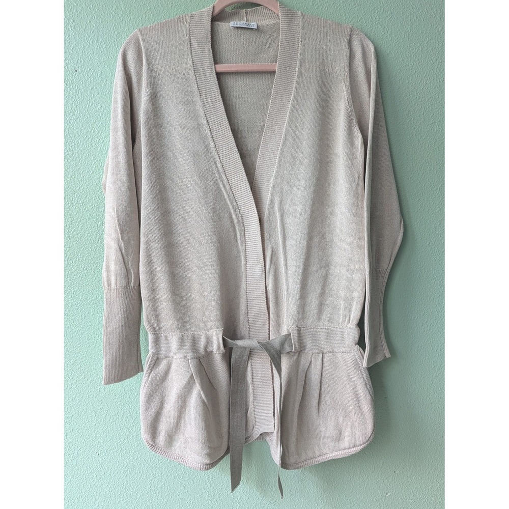 Brunello Cucinelli Beige Cotton Knit Cardigan Snap Front drop Tie Waist‎ Italy